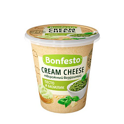 Сыр творожный Bonfesto Кремчиз воздушный песто-базилик 65% 125 гр.