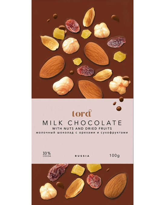 Молочный шоколад с орехами и сухофр. "Лорд" 100 гр