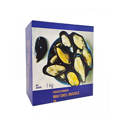 Мидии «Гигант» на створке раковины (варёно-мороженые) 1 кг.